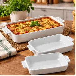 Conjunto 3 Refratários Retangulares de Porcelana Branca com Alças Basic Lyor