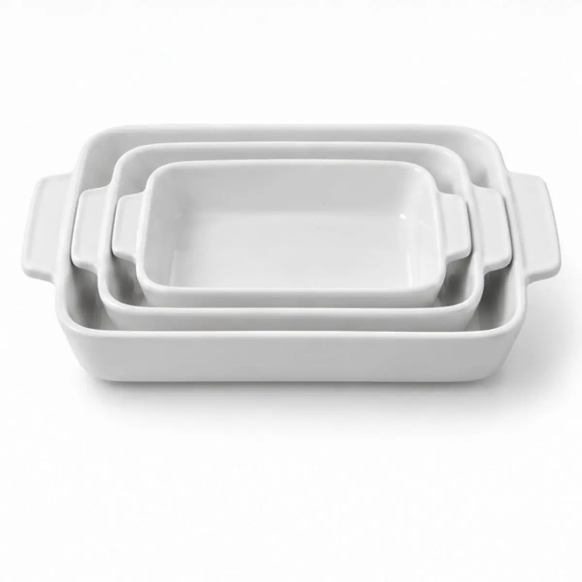 Conjunto 3 Refratários Retangulares de Porcelana Branca com Alças Basic Lyor