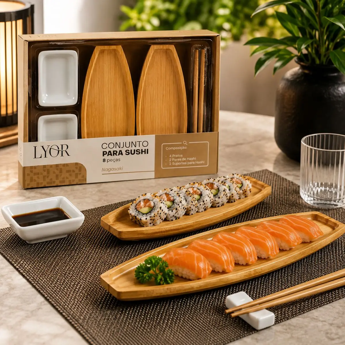 Kit para Sushi Nagasaki em Bambu 8 Peças