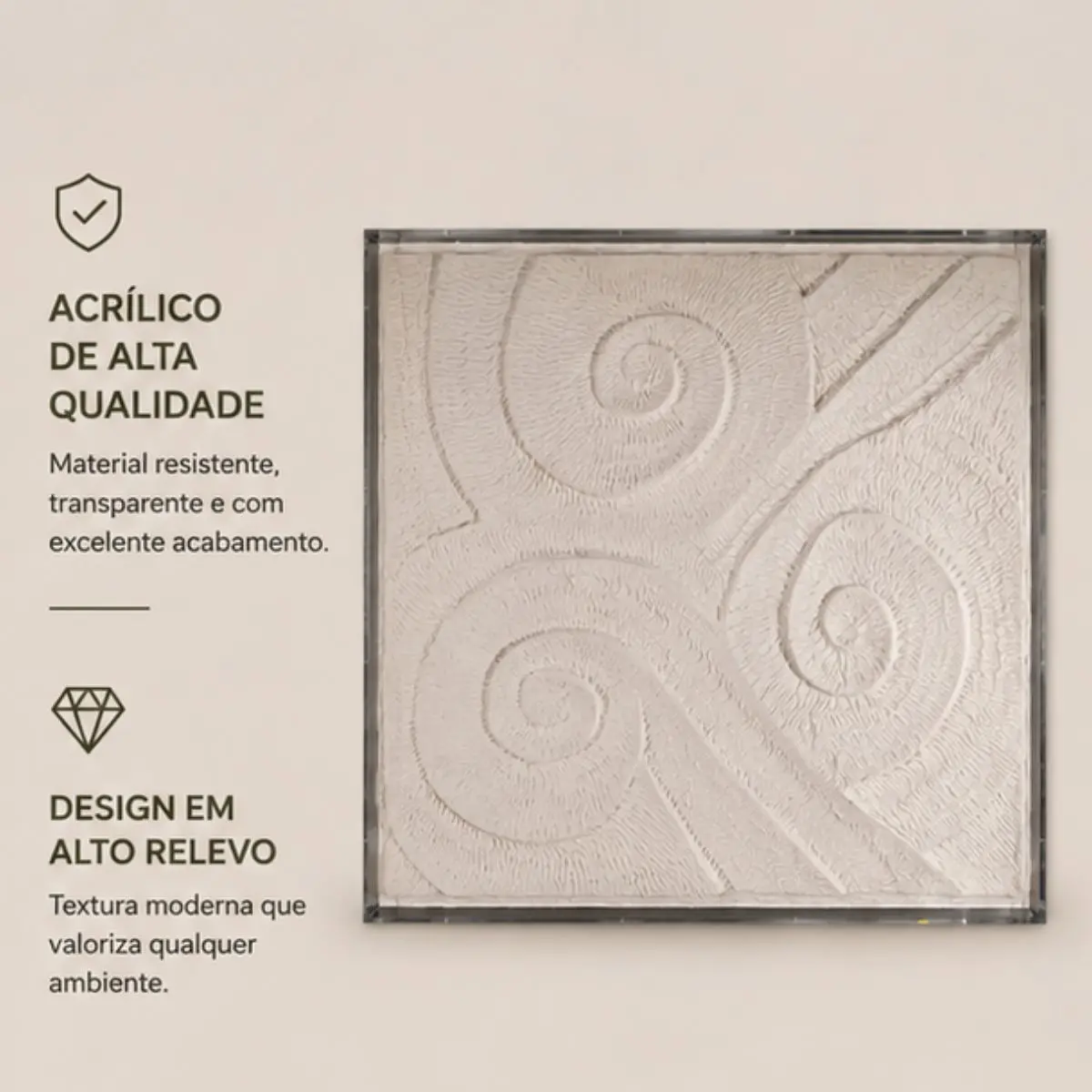 Quadro Decorativo CLOUD Off White 100x100cm Grande Moderno para Sala Quarto Hall Parede