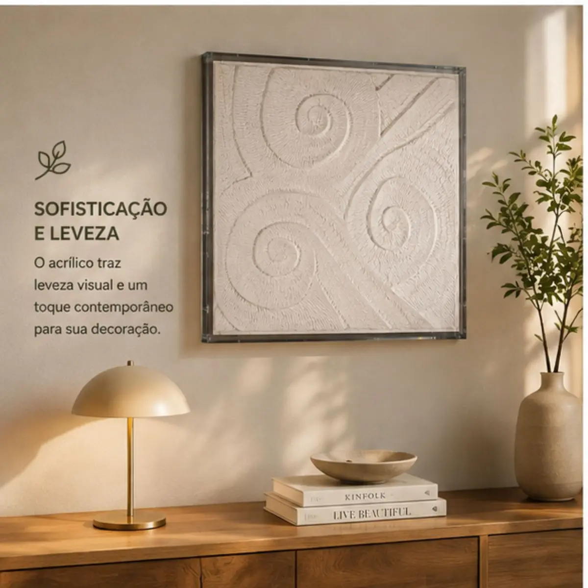 Quadro Decorativo CLOUD Off White 100x100cm Grande Moderno para Sala Quarto Hall Parede