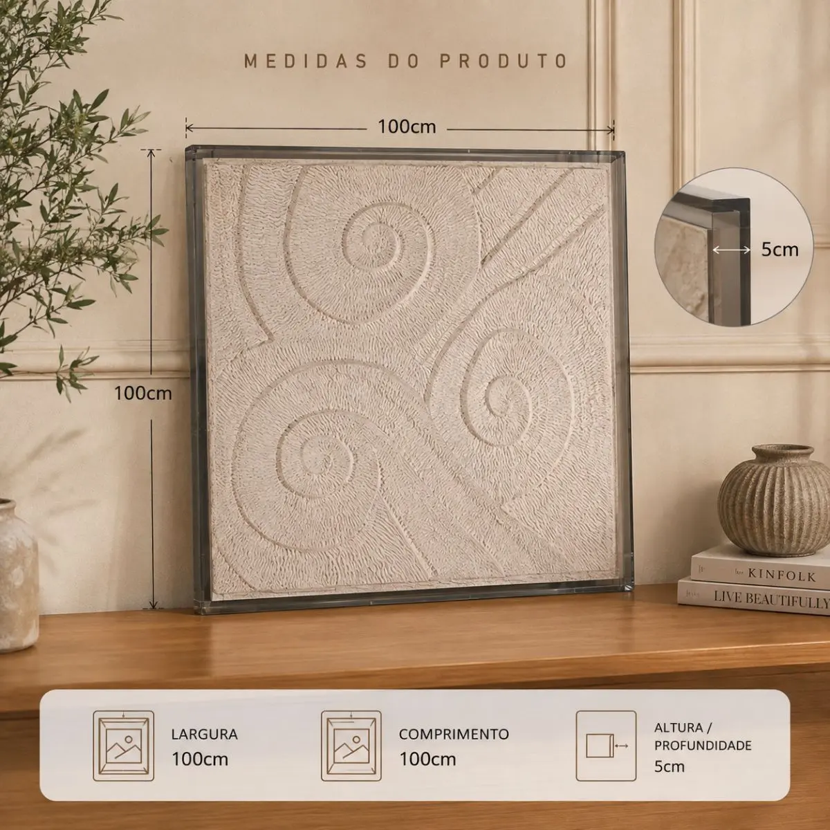Quadro Decorativo CLOUD Off White 100x100cm Grande Moderno para Sala Quarto Hall Parede