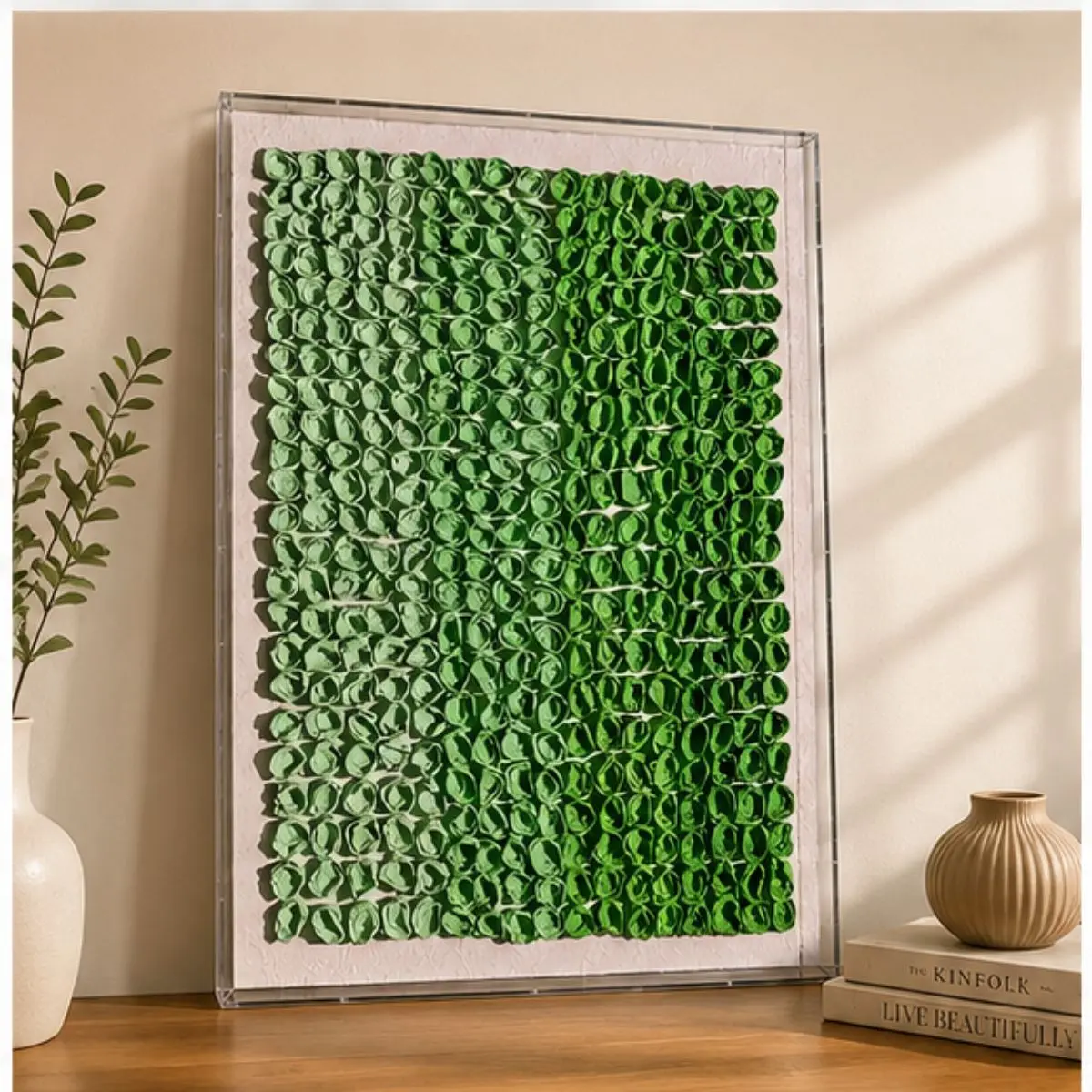 Quadro Decorativo Verde 80x60cm com Textura em Relevo para Sala e Ambientes
