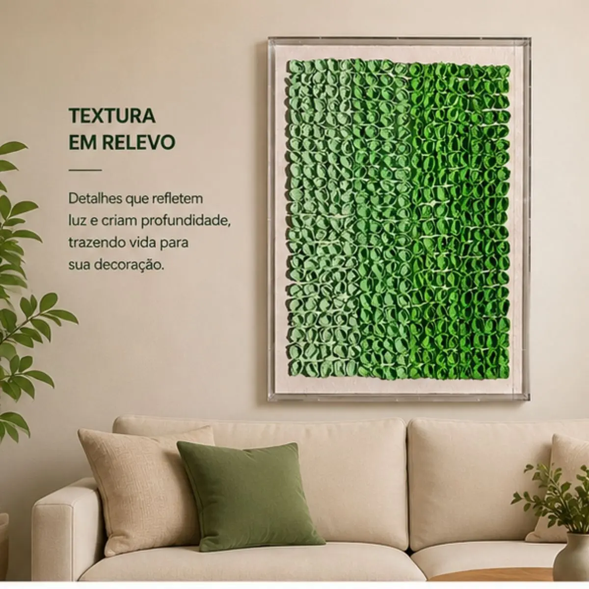 Quadro Decorativo Verde 80x60cm com Textura em Relevo para Sala e Ambientes