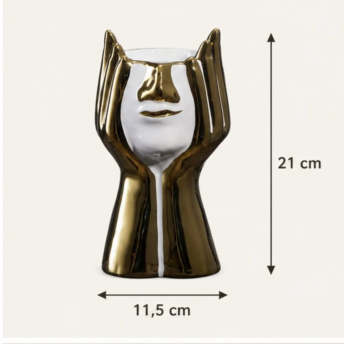 Cachepô Decorativo Hands Branco e Dourado 21x11,5cm