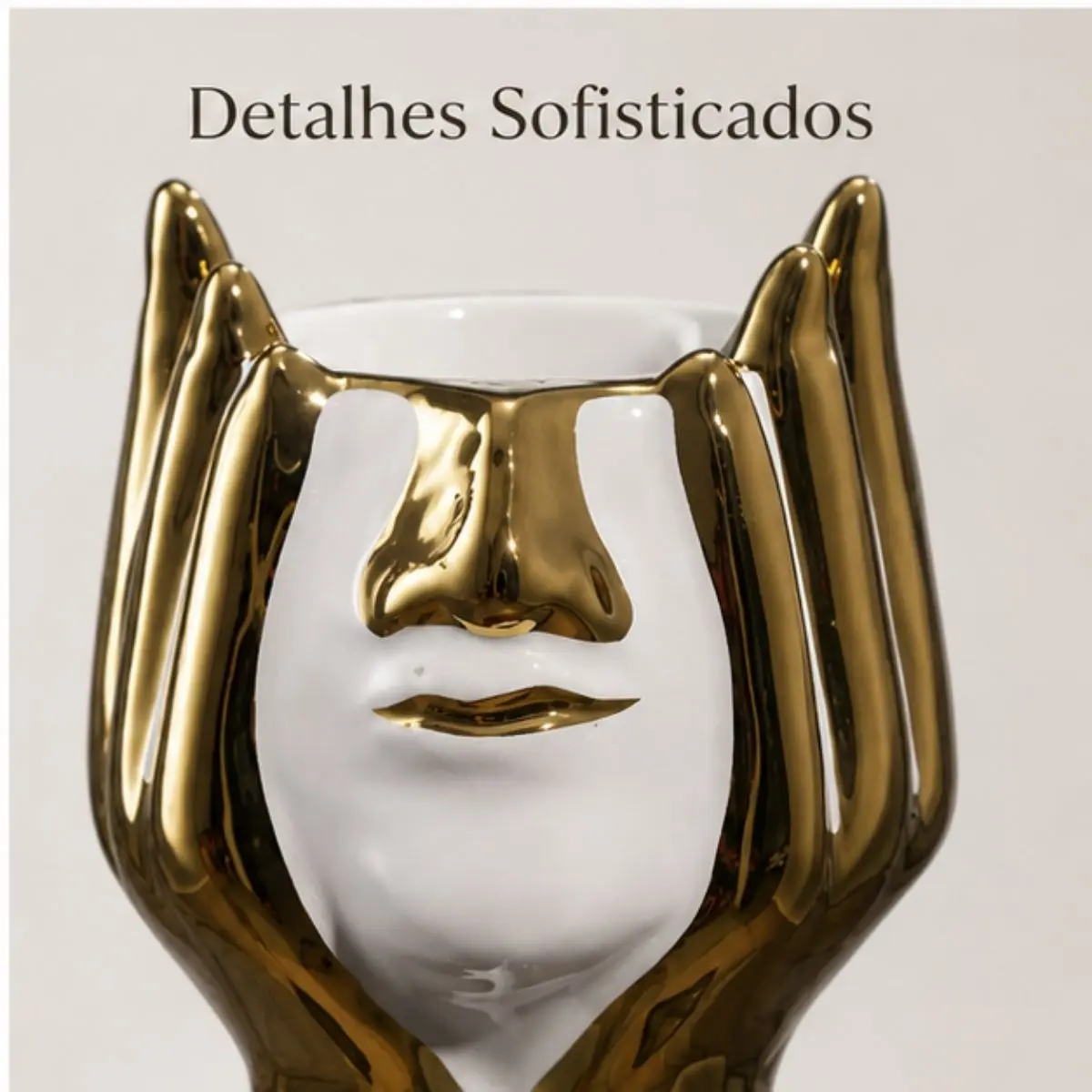 Cachepô Decorativo Hands Branco e Dourado 21x11,5cm
