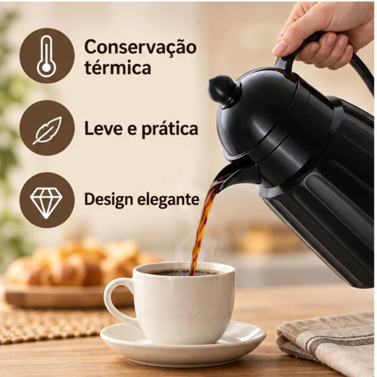 Garrafa Térmica de Plástico Essência Preta 300ml
