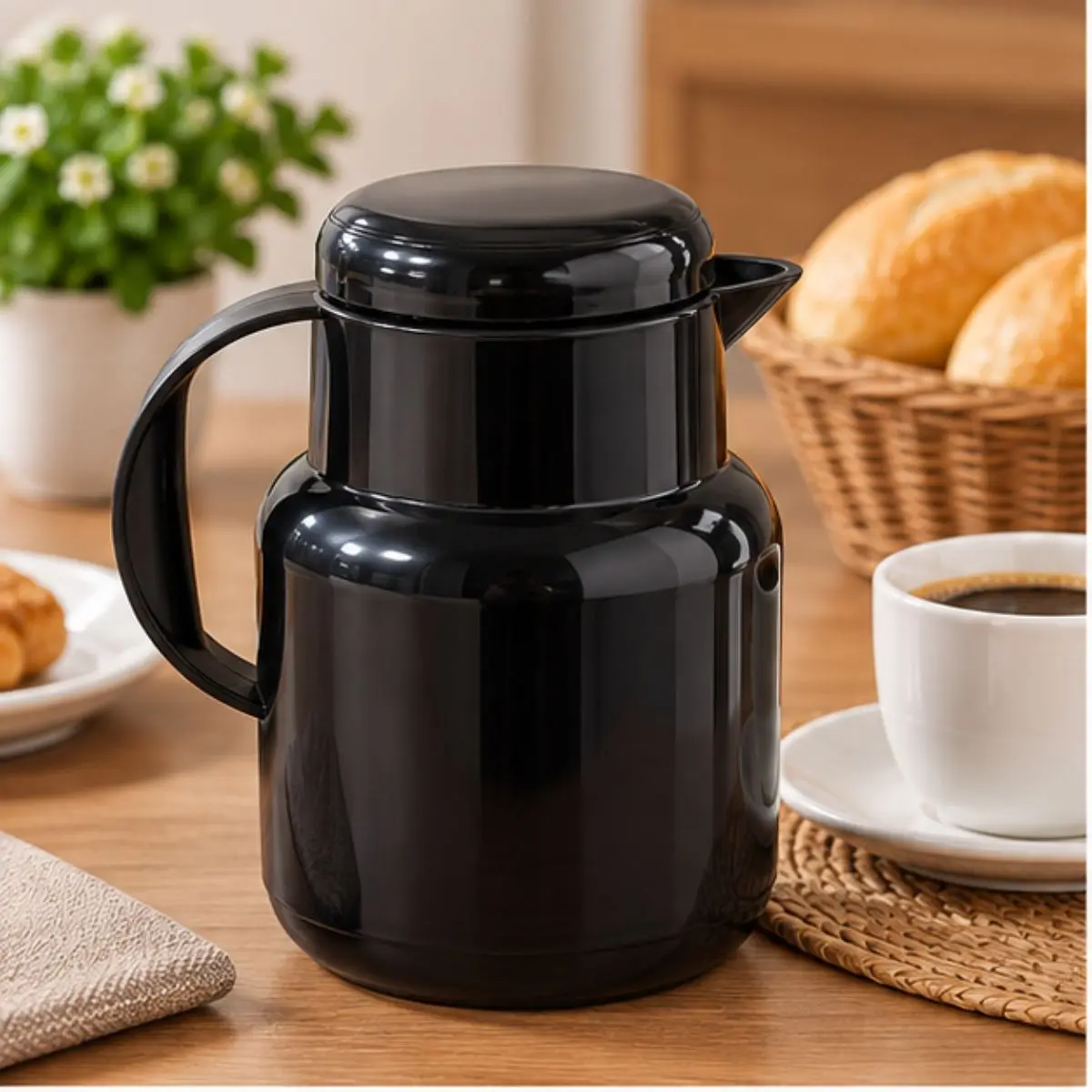 Garrafa Térmica Basic Preta 300ml em Plástico para Café e Chá