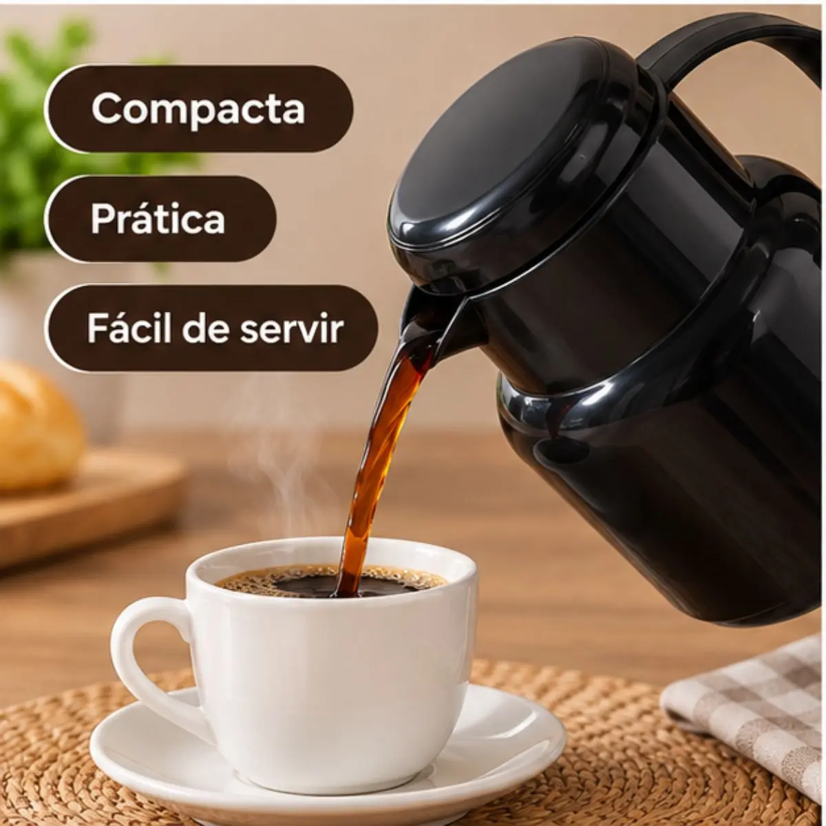 Garrafa Térmica Basic Preta 300ml em Plástico para Café e Chá