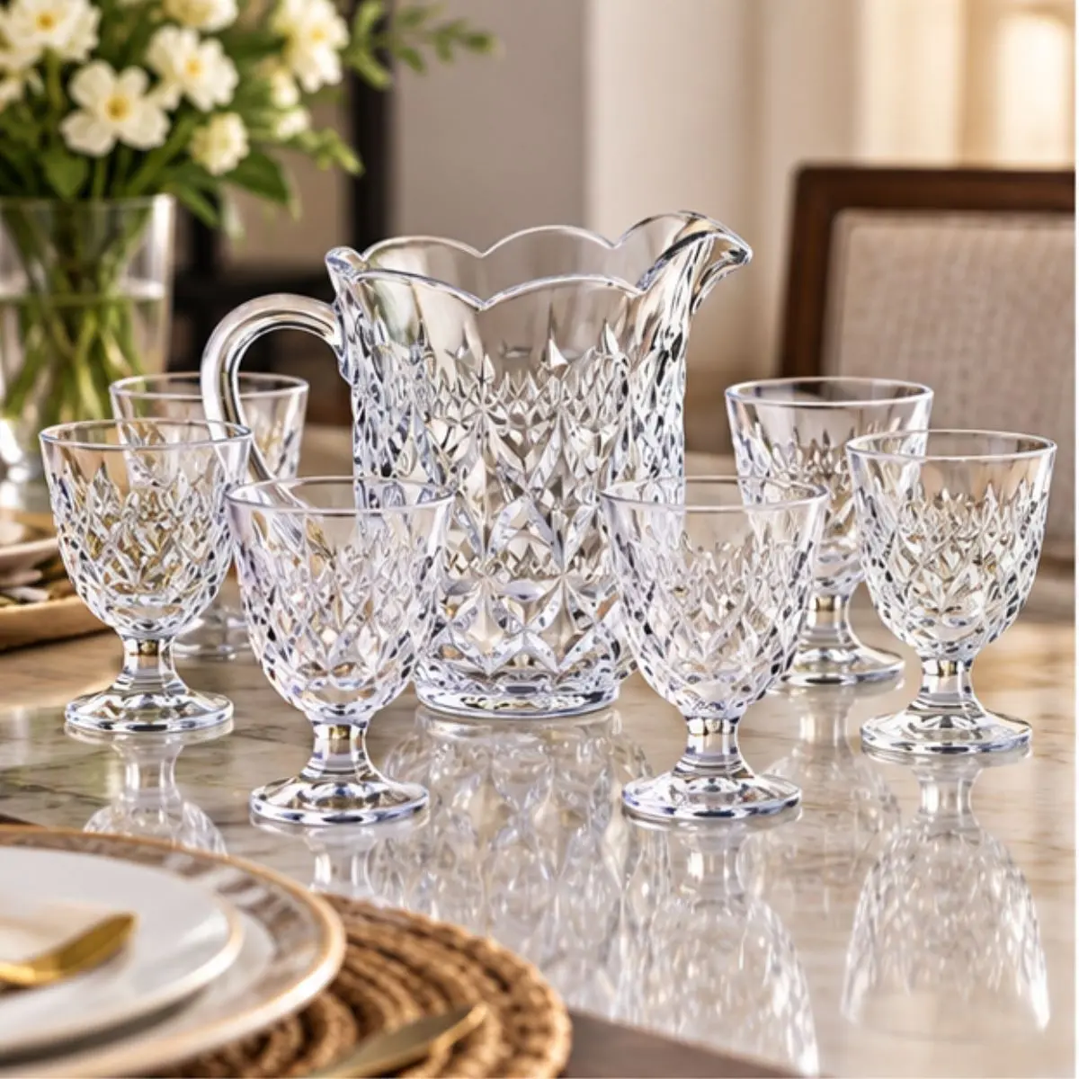 Conjunto Jarra 1,5L com 6 Taças 230ml em Cristal de Chumbo Lile – 7 Peças