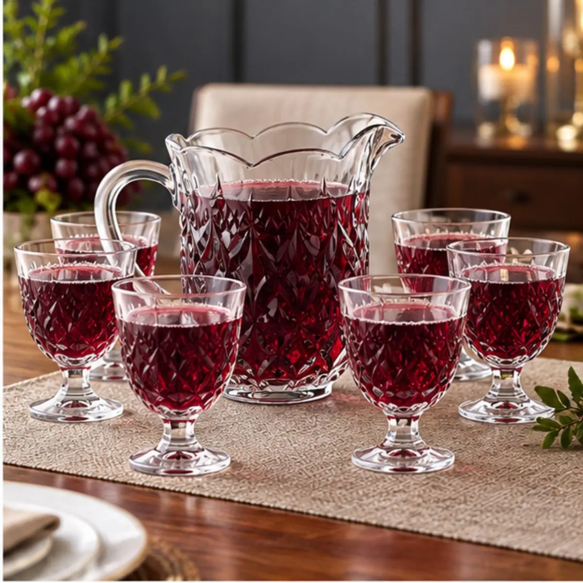 Conjunto Jarra 1,5L com 6 Taças 230ml em Cristal de Chumbo Lile – 7 Peças
