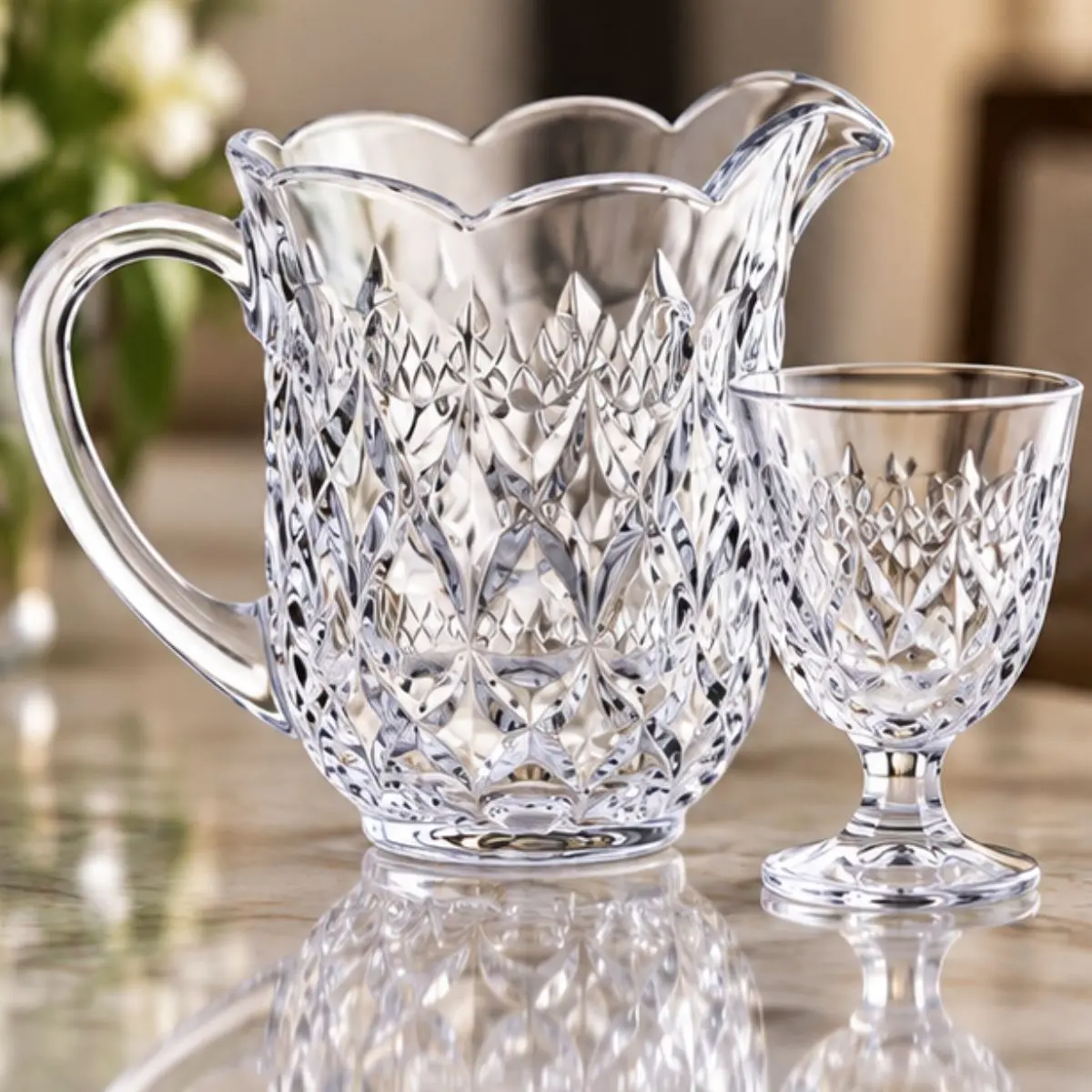 Conjunto Jarra 1,5L com 6 Taças 230ml em Cristal de Chumbo Lile – 7 Peças