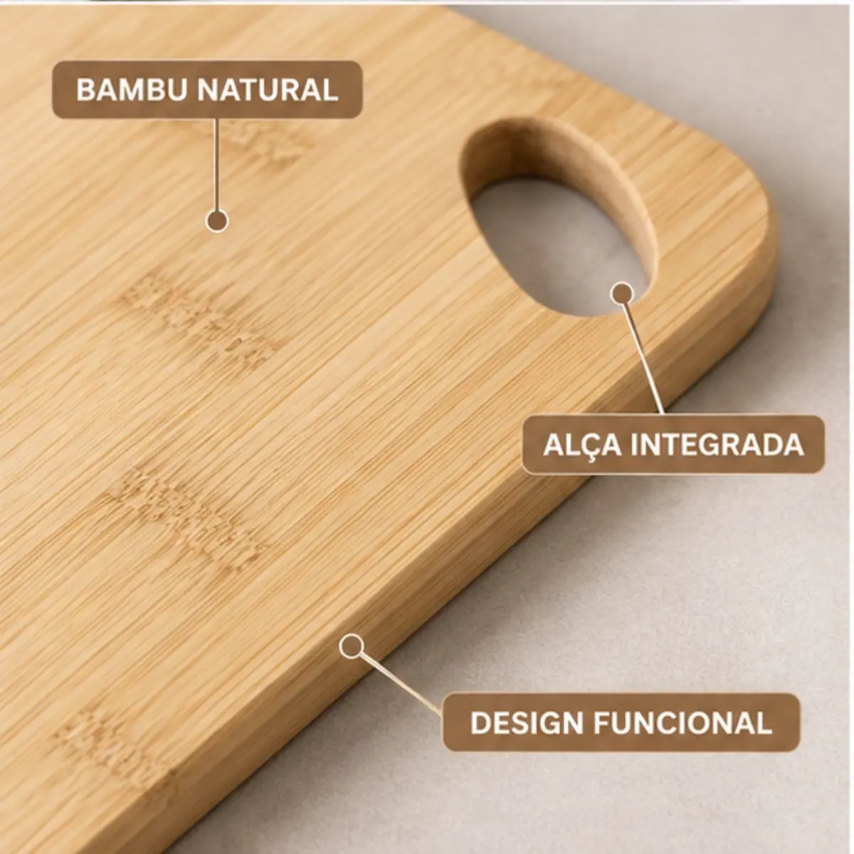 Tábua de Corte Retangular em Bambu com Alça 28x21x1cm