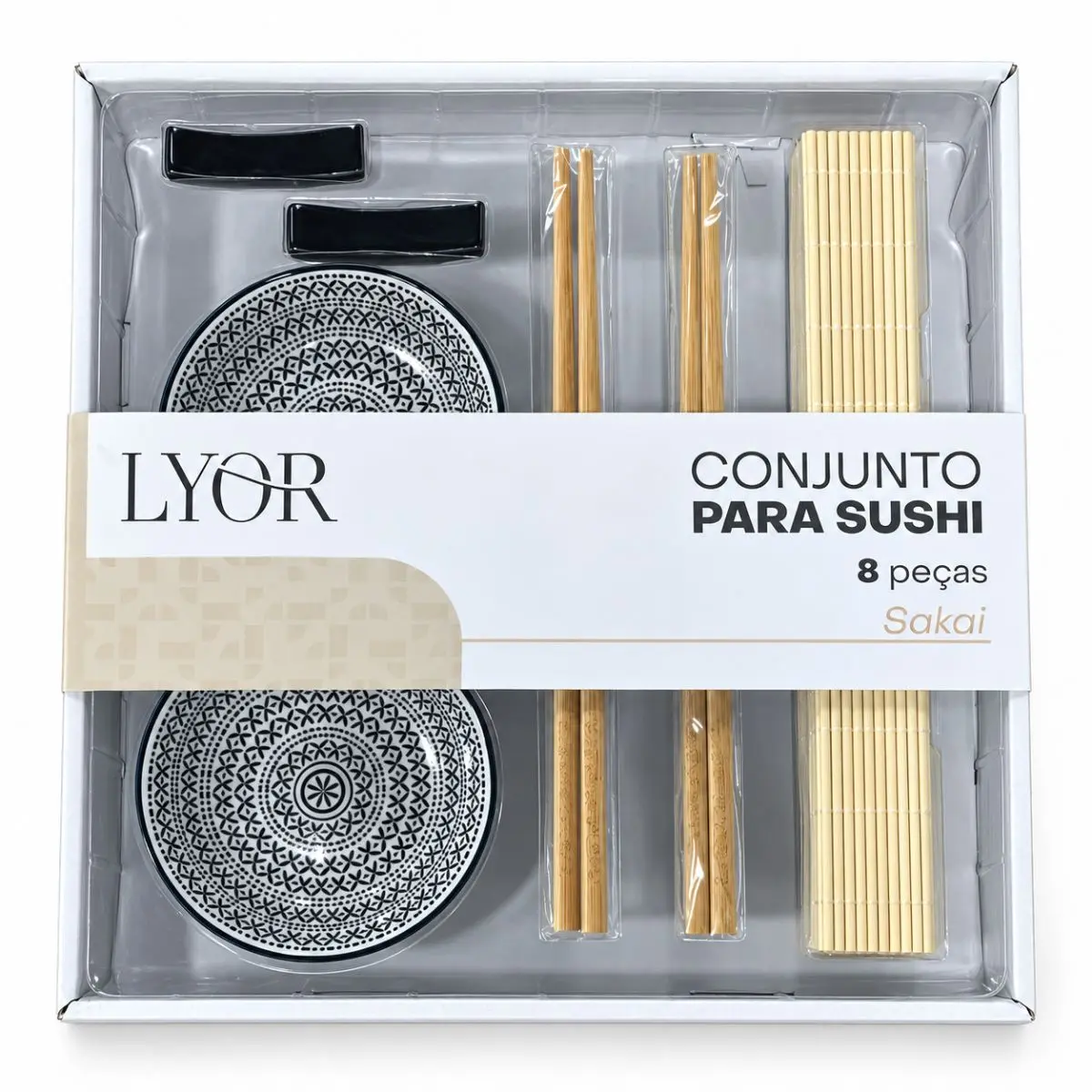Conjunto para Sushi Sakai 8 Peças com Bambu e Porcelana Lyor