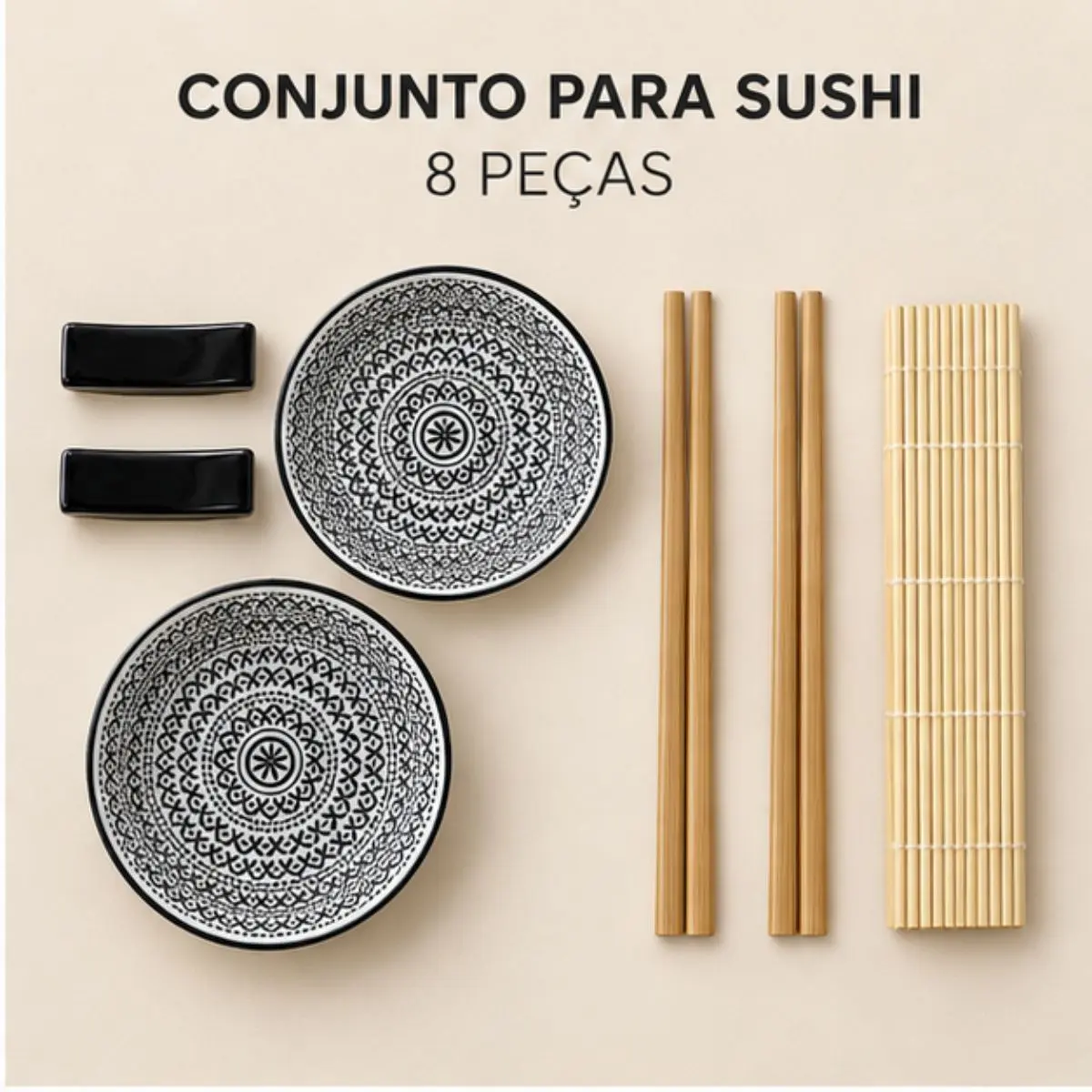 Conjunto para Sushi Sakai 8 Peças com Bambu e Porcelana Lyor