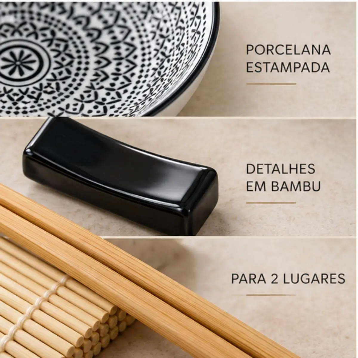 Conjunto para Sushi Sakai 8 Peças com Bambu e Porcelana Lyor