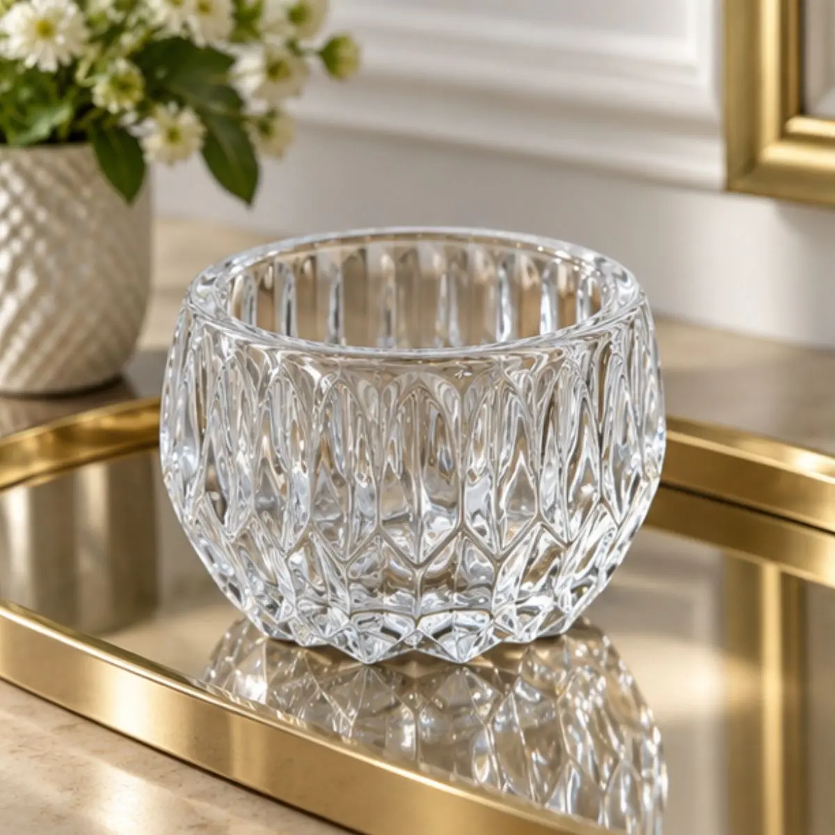 Vaso Decorativo de Vidro Transparente com Relevo Elegante