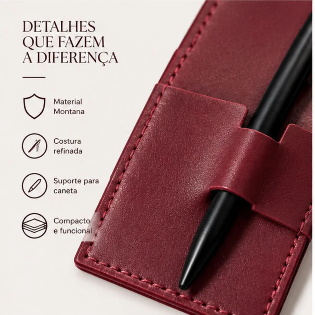 Bloco de Anotações Montana Bordô com Capa Decorativa 6 x 17 cm
