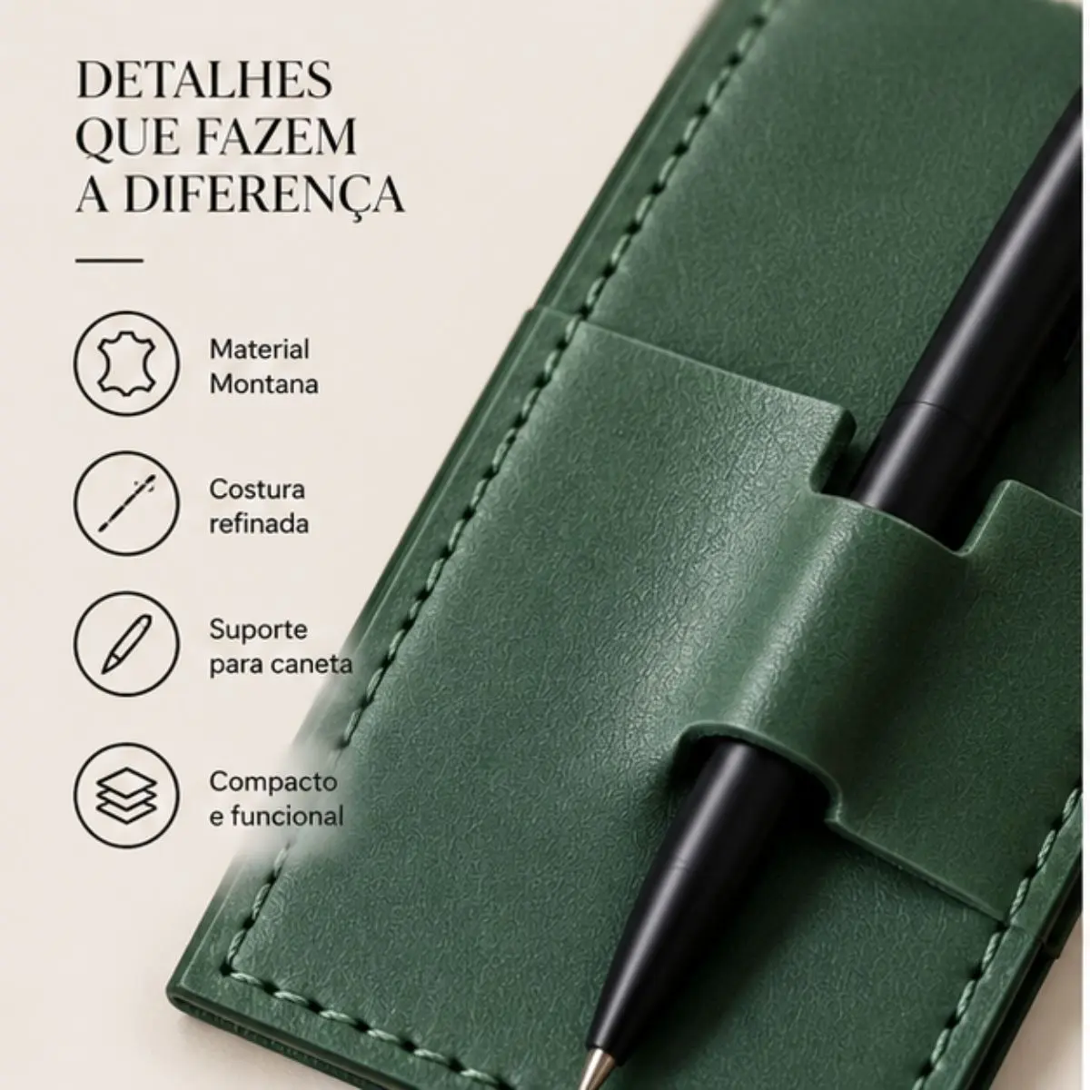 Bloco de Anotações Montana Verde-Musgo com Capa Decorativa 6x17cm