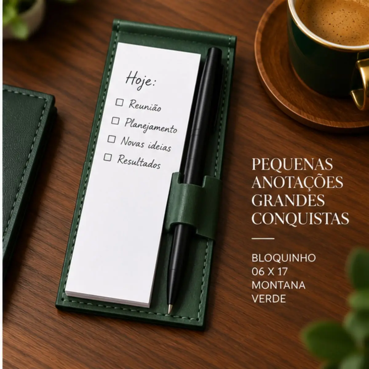 Bloco de Anotações Montana Verde-Musgo com Capa Decorativa 6x17cm