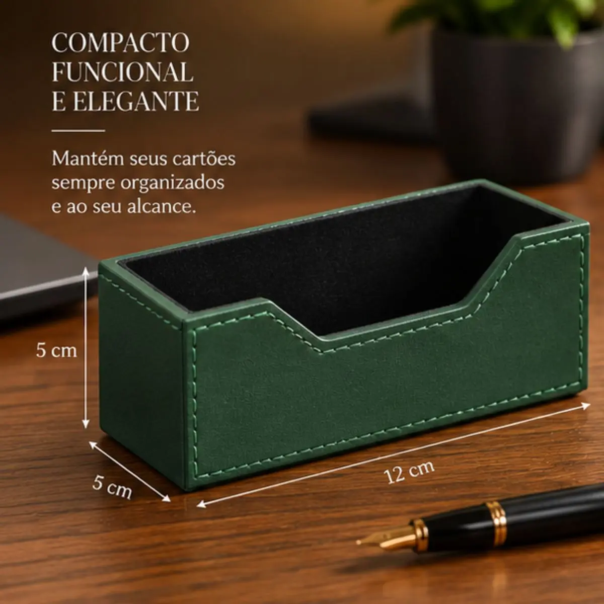 Porta-Cartão de Visita em MDF Montana Verde-Musgo 12x5x5 cm