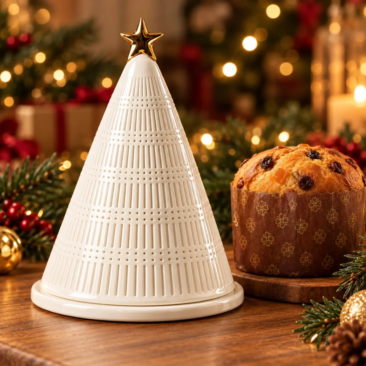 Porta-Panettone Árvore de Porcelana Branco 34x21cm