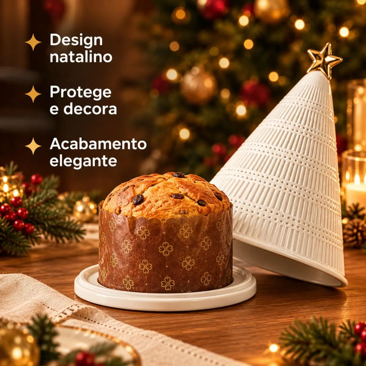 Porta-Panettone Árvore de Porcelana Branco 34x21cm