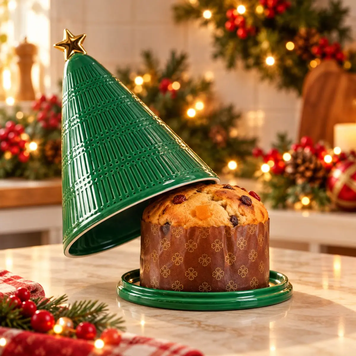 Porta-Panettone Árvore de Porcelana Verde 34x21cm