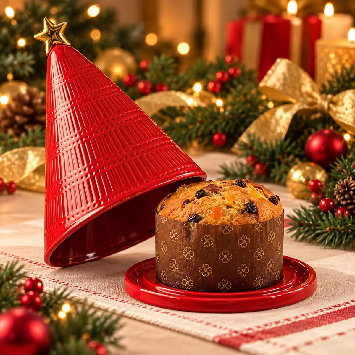 Porta-Panettone Árvore de Porcelana Vermelho 34x21cm