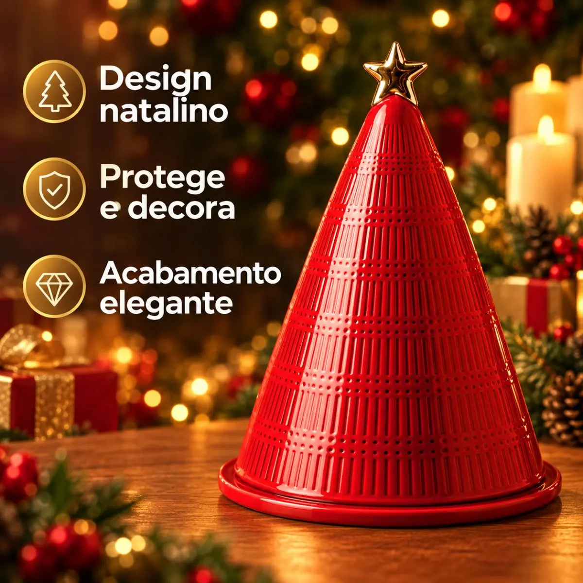 Porta-Panettone Árvore de Porcelana Vermelho 34x21cm