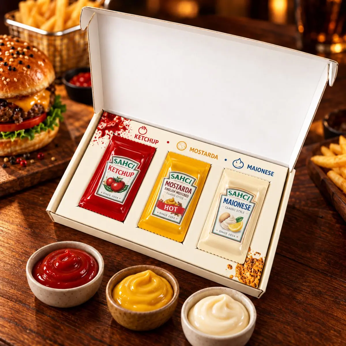 Caixa Organizadora para Sachês de Molhos Ketchup Mostarda Maionese