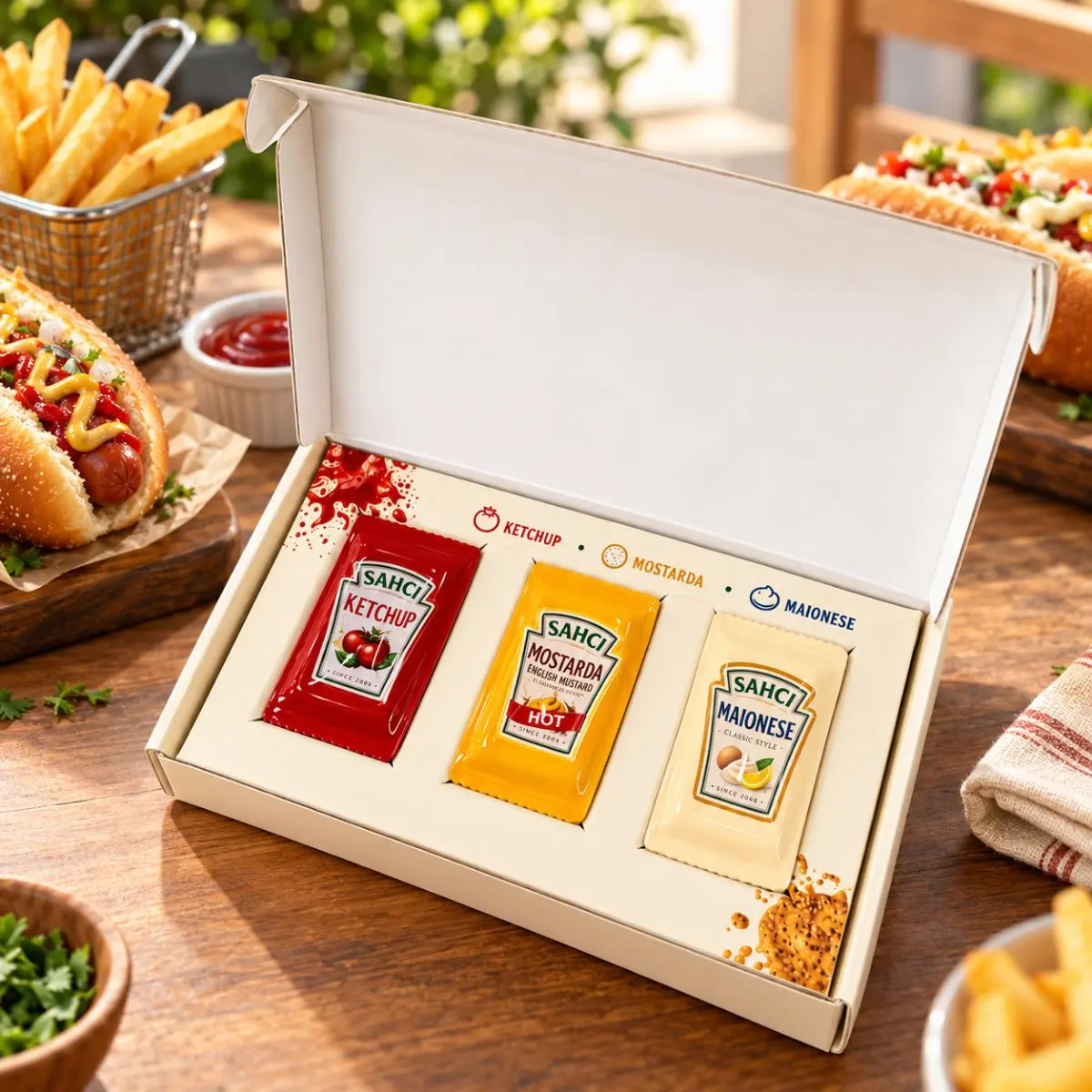 Caixa Organizadora para Sachês de Molhos Ketchup Mostarda Maionese
